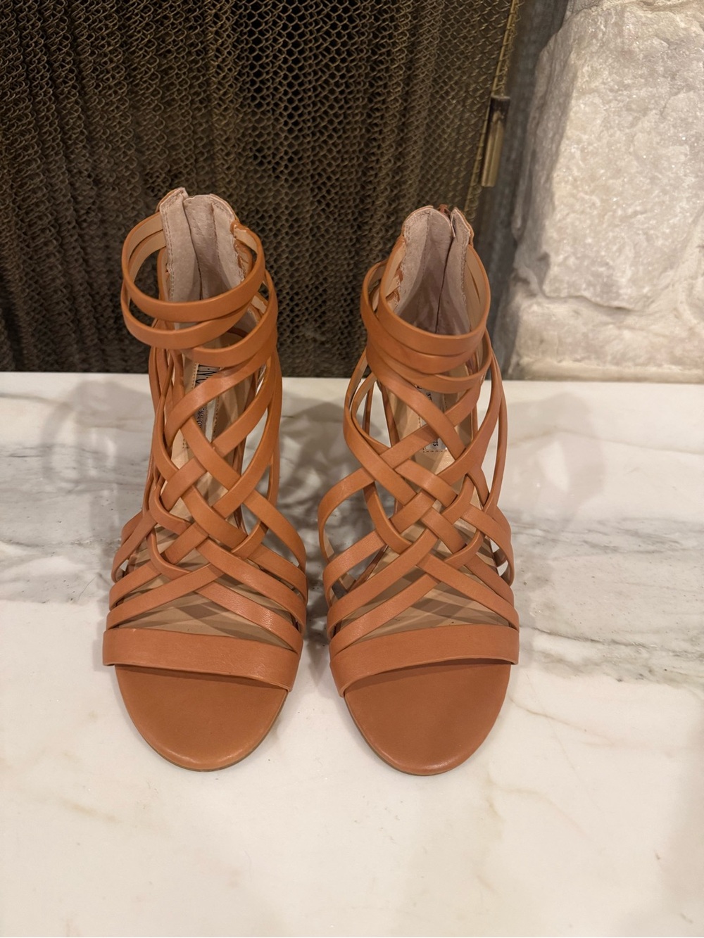 INC International Concepts Tan Strappy Woven High Heels